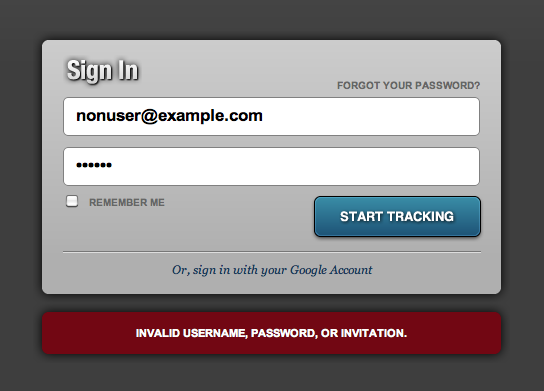 Failed login stating "Invalid username, password, or invitation."
