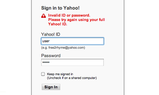 Failed login stating "Invalid ID or password."