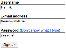 [Signup form with clear text password field]