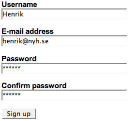 [Signup form with password field and password confirmation field]